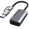 Vecbmn Adattatore USB a Ethernet, USB 3.0 a RJ45 Gigabit LAN Adattatore Ethernet USB C, Adattatore di Rete 2 in 1 USB-C Ethernet 10/100/1000Mbps,Adattatore LAN per Windows XP/MacBook/Linux/Vista ecc