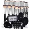 MAANGE Set di 49 pennelli da trucco sintetici di alta qualità, per fondotinta, cipria, correttori, ombretti, fard, colore argento, set da 49 pezzi