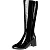 ANUFER Donna Vernice Ginocchio Alto Gogo Stivali Tacco Grosso Cerniera Laterale Stivali da Discoteca Nero SD5A40730 EU37