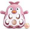 farout! Farout Pinguin Sonaglio - Massaggiagengive Baby & Montessori giocattolo giocattolo per bambini a partire dai 3 mesi, regalo per ragazzi e ragazze (rosa scuro)