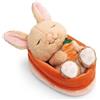 NICI coniglio di peluche con carota 12 cm che dorme nel cestino - marrone - Morbido peluche, carino da coccolare e giocare, per bambini e adulti, un'ottima idea regalo - 61584