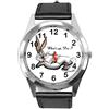 TAPORT Orologio al quarzo rotondo in pelle nera per i fan di Bunny, Cinturino