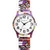 Oidea Orologio da polso da donna con cinturino elastico, con numeri grandi, facile da leggere, con stampa floreale, analogico, al quarzo, stile casual, Farfalla colorata.