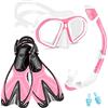 Supertrip Set da snorkeling per bambini, 3 pezzi, set da snorkeling con pinne, occhiali subacquei con vetro temperato, pinne regolabili, boccaglio ad asciugatura premium per bambini e ragazzi