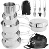 RISVOWO Set di 10 Campeggio Stoviglie, Set Posate Campeggio in Acciaio Inox, Set Piatti Campeggio con Coltello Pieghevole, Forchetta e Cucchiaio, Set di Posate da Picnic per Escursioni,Picnic,Barbecue