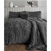 Lizzie Jacobs, Set copripiumino Cuddles in pile a pelo lungo, double-face, morbido, soffice, raffinato, caldo, comodo, confortevole, coccoloso (matrimoniale, antracite)