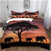 Generic Africa Elefante Tramonto Copripiumino Matrimoniale 240x220cm Rosso Set Parure Copripiumino in Morbido e Anallergico 100% Microfibra 3 Pezzi con 2 Federa 50x75 CM, Reversibile con Cerniera