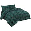 NZ Set di biancheria da letto reversibile in flanella 100% cotone spazzolato naturale con motivo tartan (verde, singolo)