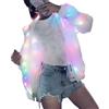 Tainrunse Giacca illuminata a LED, cappotto per feste da ballo, autunno inverno, con cappuccio, per concerti di club, abbigliamento esterno colorato a emissione di luce con bianco, 2XL