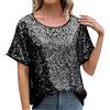 Generico T Shirt Donna con Paillettes Capodanno Elegante Girocollo Camicia Brillantini Taglie Forti con Lustrini Maglia Cocktail per Feste E Serate Cerimonia T Shirt Curvy Manica Corta Glitter Blusa 2025
