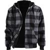 PODOLIXIA Camicia di flanella da uomo foderata in pile a quadri, giacca invernale da uomo con cappuccio, giacca foderata con cerniera, da uomo, grigio., 5XL