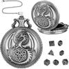 Qaestuan Set di Dadi Mini DND, con Steampunk Cassa per Orologio da Tasca, Set Dadis D&D da 7 Pezzi in Poliedrico, Set Dadi D&D Metallo retrò, Accessori per Giochi da Tavolo di Ruolo (Argento)