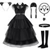 Aicerous Costume Mercoledì Bambina, Vestito di Mercoledì, Vestito da Mercoledi di Carnevale, ideal per Halloween Carnevale Cosplay (B, 140)