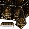 POPOYU Tovaglia natalizia, in oro nero, 137 x 274 cm, rettangolare, per Natale, per feste e feste