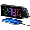 Netzu Sveglia digitale con proiezione, sveglia con proiettore a 350°, termometro, data, grande display, 10 suonerie, snooze, 4 luminosità, 4 volumi, manuale DST, sveglia forte (RGB)