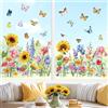 decalmile Adesivi per Finestra Fiore Girasole Primaverile Decalcomanie per Finestre Non Adesiva Vetro Pellicola Giardino Fiori Farfalla Adesivi Anti-Collisione Finestra Vetro Porte Soggiorno