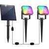 NATPOW Faretti Solari a Led da Esterno RGB, 2 in 1 Luci Solari da Giardino Colore, 2 Modi, Automaticamente Acceso o Spento, Impermeabile IP65 Luci Esterne ad Energia Solare per Cortile, Patio, Alberi
