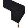 Encasa XO Encasa Homes Runner da tavolo in ciniglia fine per pranzare con estremità a V e nappe, 32x150 cm - Nero | Panno decorativo per feste, matrimoni, casa, caffè, ristoranti e hotel