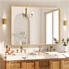 Koonmi Specchio da parete con cornice profonda, 120 x 90 cm, specchio da bagno rettangolare di fascia alta, angolo filettato specchio orizzontale o verticale sospeso, oro