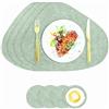 VEIZIBEE Tovagliette in Ecopelle e Sottobicchieri, Tovagliette Lavabili Bifacciali Antiscivolo Rotonde, Sottobicchieri in Pelle, l'isolamento Protegge il Tavolo (Verde-Beige)