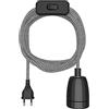 ledscom.de Cavo tessile LEHA II, spina, interruttore, nero, bianco, dentellato, 3 m, presa in porcellana, 1x E27 max. 300W