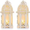 Nuptio Lanterna a 2 Candele in Stile Marocchino - Portacandele Tealight di Piccole Dimensioni con Pannelli in Vetro Trasparente Grande per Patio/Esterni, Feste e Matrimoni, Bianco