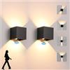 KUKAK Applique da Parete 12W con Sensore di Movimento,LED Moderno Lampada da Parete Esterno Interno Bianco Caldo 3000K,Lampade a Muro Angolo del Fascio Regolabile IP65 Impermeabile Aplique Nero,2PC