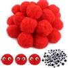 TOAOB THE ONE AND ONLY BABY TOAOB 50 Pezzi Pom Pom 4cm Rosso Piccoli Pompom Ponpon 40mm Pompon e 100 Bianchi e Neri Occhi Adesivi per Portachiavi Fai da Te Crafts Decorazioni Bigiotteria Cucito
