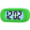 Plumeet Orologio-Sveglia da Viaggio LCD, Sveglia Digitale, con Cover Protettiva in Silicone, Buona Retroilluminazione e Funzione Snooze, Alimentato a batteria (Verde)