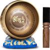 Himalayan Bazaar - Set con campana tibetana, facile da suonare, realizzato a mano, per meditazione tramite il suono, 10 cm, per la guarigione dei 7 chakra