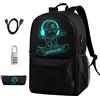 BSTcentelha Zaino Scuola Ragazzo Luminoso con USB Porta Adolescente Bambini Borse Scolastici con Set Penna Astuccio (Black)