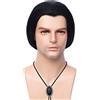 FVCENT Parrucca Vincent Vega nera corta e dritta FVCENT da parrucche Pulp Fiction con 1 cravatta a bolo, parrucca da uomo nera corta e dritta Parrucca da uomo in costume di Halloween