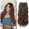 FESHFEN Extension Capelli a Clip - 4PCS Lunga Ondulati Capelli Estensioni Clips Ricci Sintetici Posticci Capelli Extension con Clip in Hair Extensions per Donna 50 cm Marrone Misto