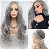 SERENEWIG Drag Queen Ombre parrucca anteriore in pizzo grigio chiaro di sicurezza amichevole capelli sintetici lunghi parrucche grigie pastello per donne donne Cosplay trucco partito parrucca da viaggio