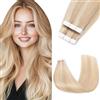 Benehair Extension Capelli Veri Biadesivo 10pz Capelli Naturali Lisci Extension Biadesive Capelli Veri Umani Extension Adesive 30cm, Biondo Chiaro e Sbiancante