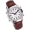 VISIONU Orologio Parlante in Italiano, con Sveglia e Relazione oraria,Quadrante Bianco (Cinturino in Pelle Marrone TISW-2203IT)