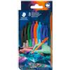 Staedtler Ball 4230C8E2-1 - Penna a sfera triangolare, larghezza linea M circa 1,00 mm, per scrittura rilassata, astuccio di cartone con 8 penne, colori assortiti, edizione Multiverse, 4230C8E2-1