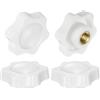 QUARKZMAN 4pz Pomelli a Stella M10 con Filettatura Femmina, Testa da 38mm, Plastica con Foro Non Passante Maniglie di Serraggio Avvitate in Ottone Manopole Filettate, Bianco