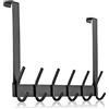 MEIJO Appendiabiti Da Porta, Ganci Porta In Acciaio Inox Con 6 Ganci, Attaccapanni Da Porta Per Cucina Ufficio Bagno (Nero, spessore 2,1 cm)
