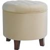 HomePop Pouf in Velluto con Coperchio, Contenitore per poggiapiedi, Pouf con Spazio per Soggiorno e Camera da Letto, mobili Decorativi per la casa, Crema