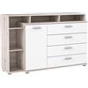 Forte NEWFACE Forte Beach Cassettiera con 1 anta, 4 cassetti e vani aperti, materiale in legno, rovere sabbia/bianco, 153,1 x 99,8 x 41,3 cm