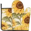Generic Set di guanti da forno e presine a tema girasole giallo ad alta resistenza al calore, ideali per cuocere, cucinare e barbecue