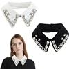 AHANDMAKER 2 collari finti con strass, collari staccabili con mezza camicia, camicetta, girocollo, da donna, bianco e nero