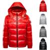 Generic Piumino lucido da donna nero invernale caldo piumini cappotto impermeabile tinta unita giacca termica con cappuccio zip cappotto invernale parka invernale costumi escursionismo, Colore: rosso, L