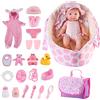 deAO Bambola 33cm Bambola Neonato con Vestiti e Borsa per il Trasporto della Bambola,Bambole Reborn Neonate Vivo Realistiche con Set di Alimentazione e Cura,Accessori per Bambole Crescere per Bambini