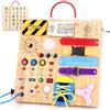 Hoarosall 23 in 1 Busy Board Montessori giocattolo a partire da 1 anno in su, giocattolo in legno con 15 interruttori, 26 luci LED, carillon, lucchetto, lacci, cerniera per bambini e bambine 1 2 3 anni