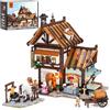 FUNWHOLE Set sartoria medievale con illuminazione - 1994 mattoncini, edificio storico con 5 minifigure e accessori - Espandibile per diorami medievali - Per costruttori 16+