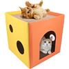 Shineyoo Casetta per gatti in cartone, per gatti e gatti, pieghevole, con erba gatta e 2 grattini staccabili, per gatti e cani di piccola taglia (arancione)