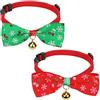 QKURT 2 collari natalizi per animali domestici, regolabili con papillon e campanella dorata, con motivo natalizio per cani di piccola taglia e gatti, accessori per papillon