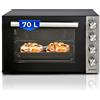 KUMTEL Mini Forno/Forno Per pizza, 70 Litri XXL, 2000 W, 6 modalità di cottura, Doppio Vetro, max 270 °C, Funzione Timer, rivestimento interno in granito, set di teglie Nero
